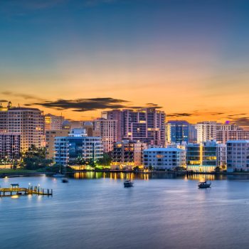 Sarasota, Florida, USA downtown skyline on the bay.